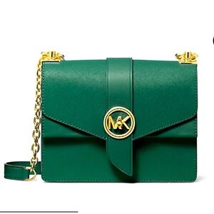 Michael Kors Elegant Green Crossbody Bag with Gold Accents